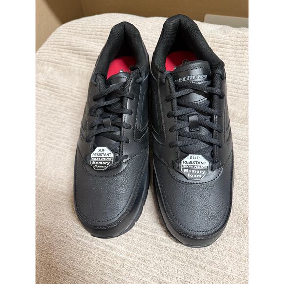 NEW Skechers Slip Resistant Work Shoes Black Leather Men\'s Size 12 main image 4